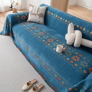 Bohemian Geometric Sofa Throw Cover, Cozy & Protective Ethnic-Inspired Couch Cover