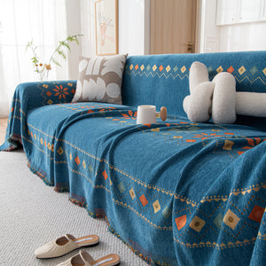 Bohemian Geometric Sofa Throw Cover, Cozy & Protective Ethnic-Inspired Couch Cover