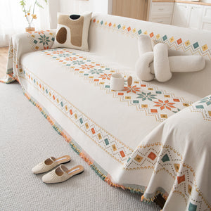 Bohemian Geometric Sofa Throw Cover, Cozy & Protective Ethnic-Inspired Couch Cover