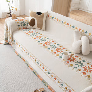 Bohemian Geometric Sofa Throw Cover, Cozy & Protective Ethnic-Inspired Couch Cover