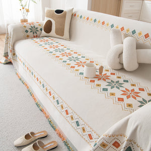 Bohemian Geometric Sofa Throw Cover, Cozy & Protective Ethnic-Inspired Couch Cover