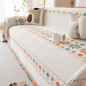 Bohemian Geometric Sofa Throw Cover, Cozy & Protective Ethnic-Inspired Couch Cover