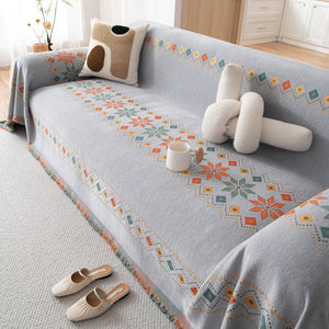 Bohemian Geometric Sofa Throw Cover, Cozy & Protective Ethnic-Inspired Couch Cover