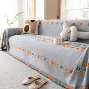 Bohemian Geometric Sofa Throw Cover, Cozy & Protective Ethnic-Inspired Couch Cover