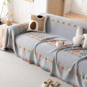 Bohemian Geometric Sofa Throw Cover, Cozy & Protective Ethnic-Inspired Couch Cover