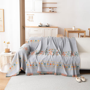 Bohemian Geometric Sofa Throw Cover, Cozy & Protective Ethnic-Inspired Couch Cover