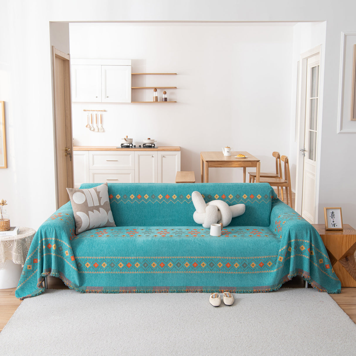 Bohemian Geometric Sofa Throw Cover, Cozy & Protective Ethnic-Inspired Couch Cover