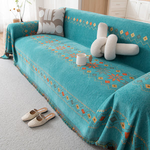 Bohemian Geometric Sofa Throw Cover, Cozy & Protective Ethnic-Inspired Couch Cover