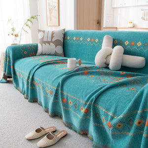 Bohemian Geometric Sofa Throw Cover, Cozy & Protective Ethnic-Inspired Couch Cover