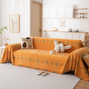 Bohemian Geometric Sofa Throw Cover, Cozy & Protective Ethnic-Inspired Couch Cover
