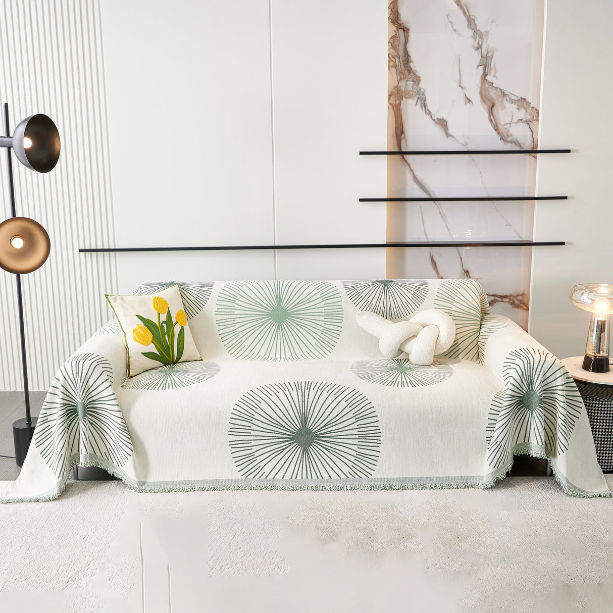 Dandelion Reversible Striped Couch Throw Cover for Living Room Pet Sofa Slipcovers Couch Protector