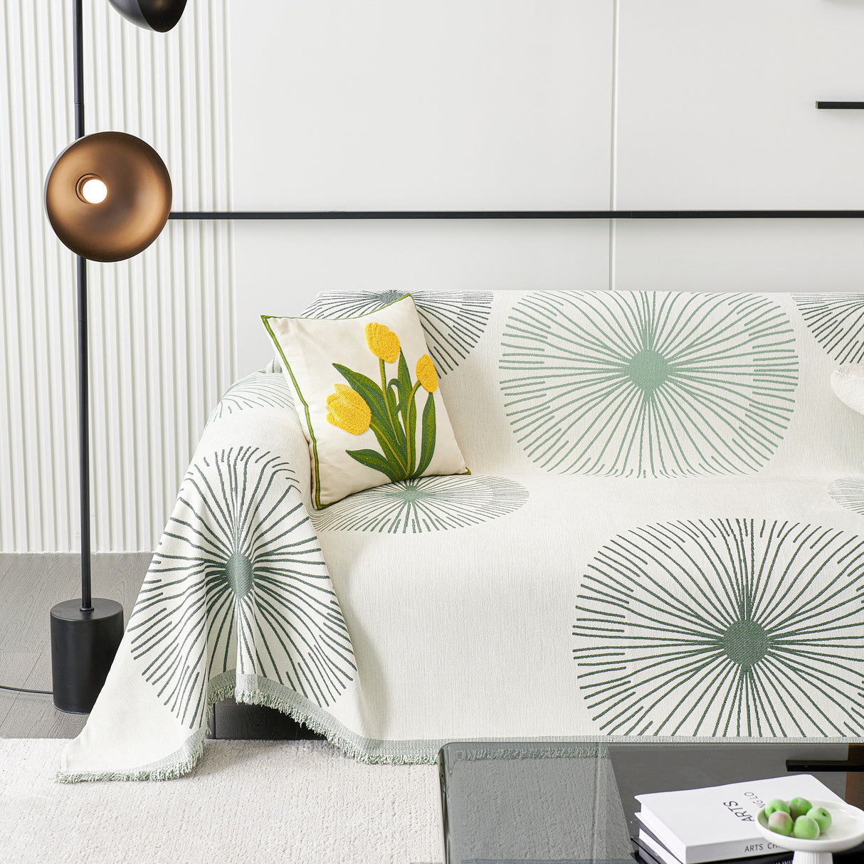 Dandelion Reversible Striped Couch Throw Cover for Living Room Pet Sofa Slipcovers Couch Protector