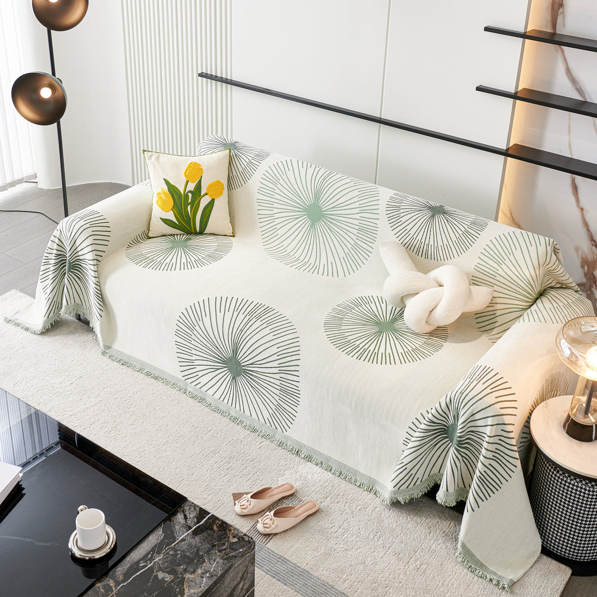 Dandelion Reversible Striped Couch Throw Cover for Living Room Pet Sofa Slipcovers Couch Protector