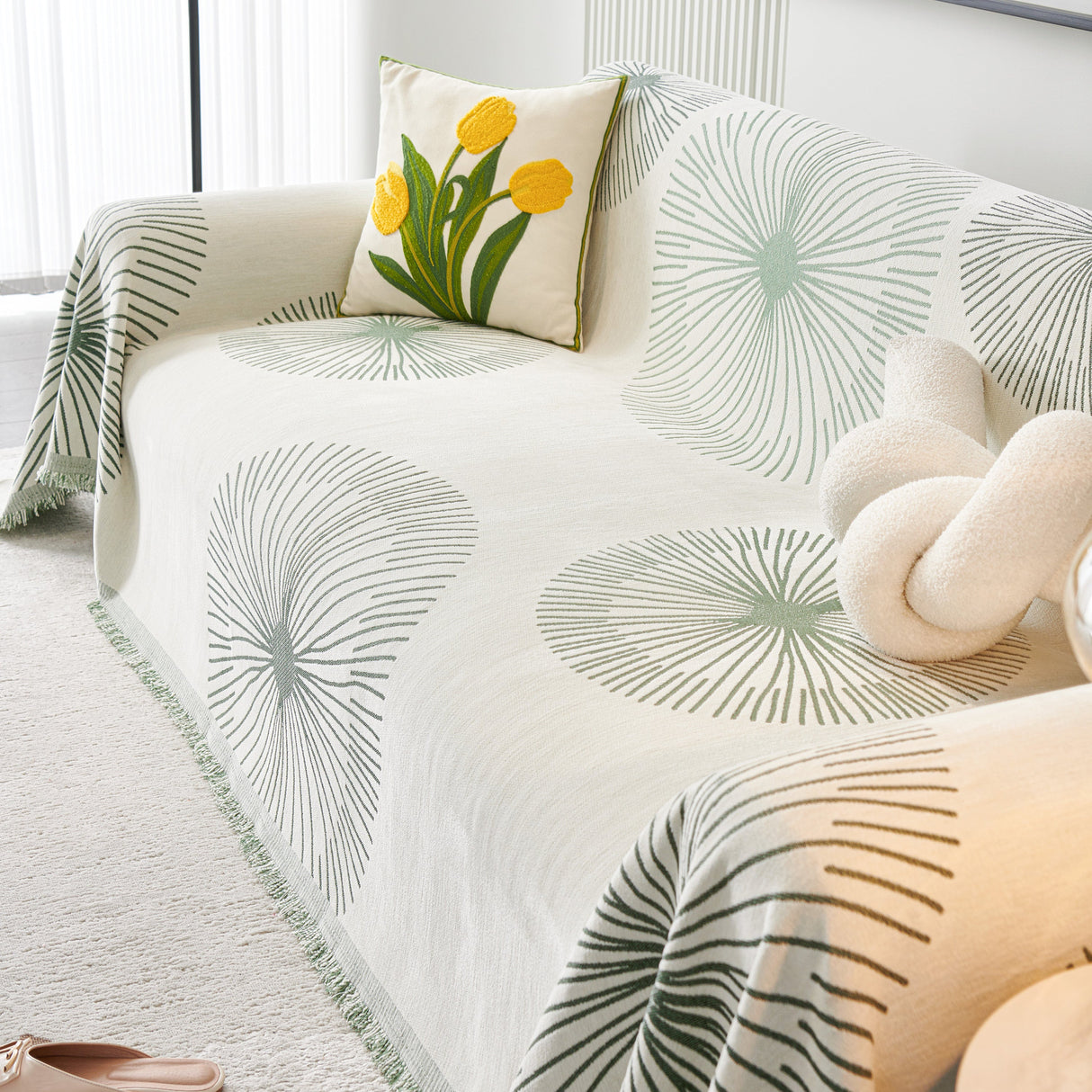 Dandelion Reversible Striped Couch Throw Cover for Living Room Pet Sofa Slipcovers Couch Protector