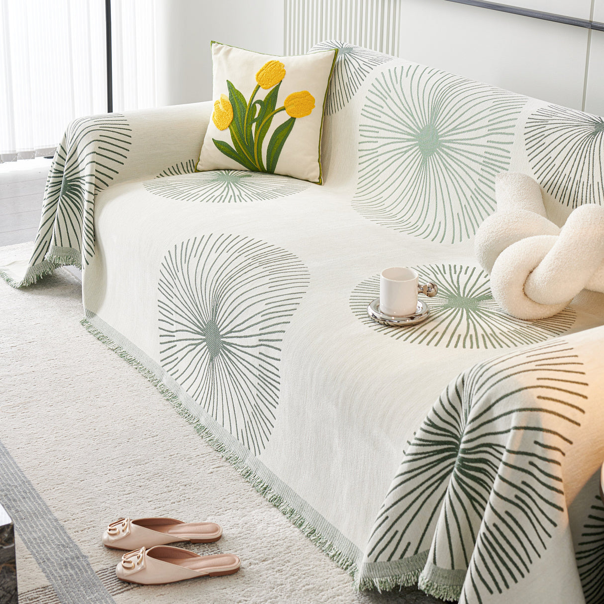 Dandelion Reversible Striped Couch Throw Cover for Living Room Pet Sofa Slipcovers Couch Protector