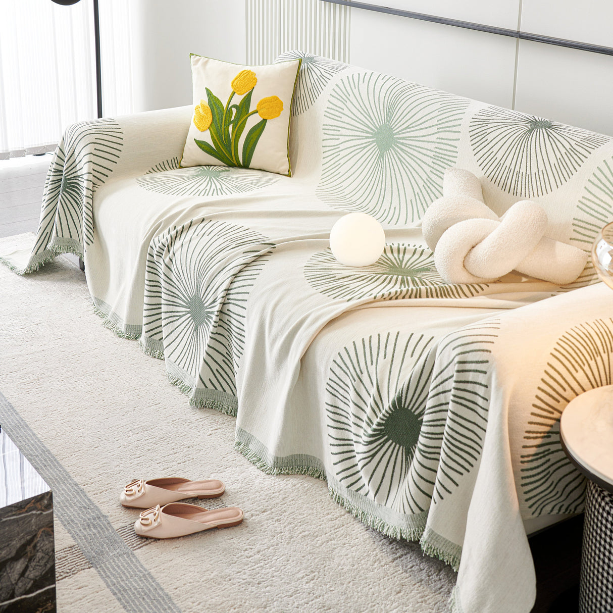 Dandelion Reversible Striped Couch Throw Cover for Living Room Pet Sofa Slipcovers Couch Protector