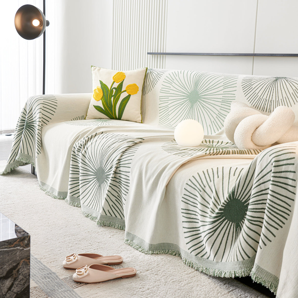 Dandelion Reversible Striped Couch Throw Cover for Living Room Pet Sofa Slipcovers Couch Protector