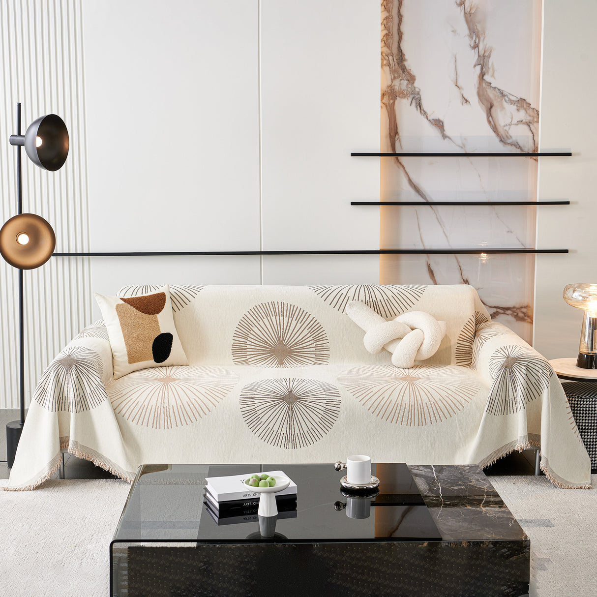 Dandelion Reversible Striped Couch Throw Cover for Living Room Pet Sofa Slipcovers Couch Protector