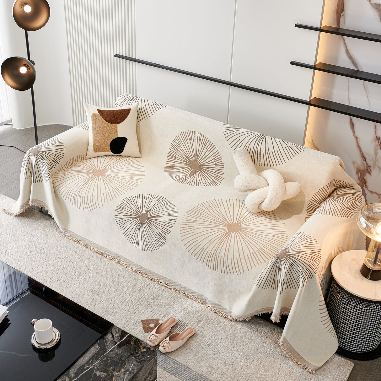 Dandelion Reversible Striped Couch Throw Cover for Living Room Pet Sofa Slipcovers Couch Protector