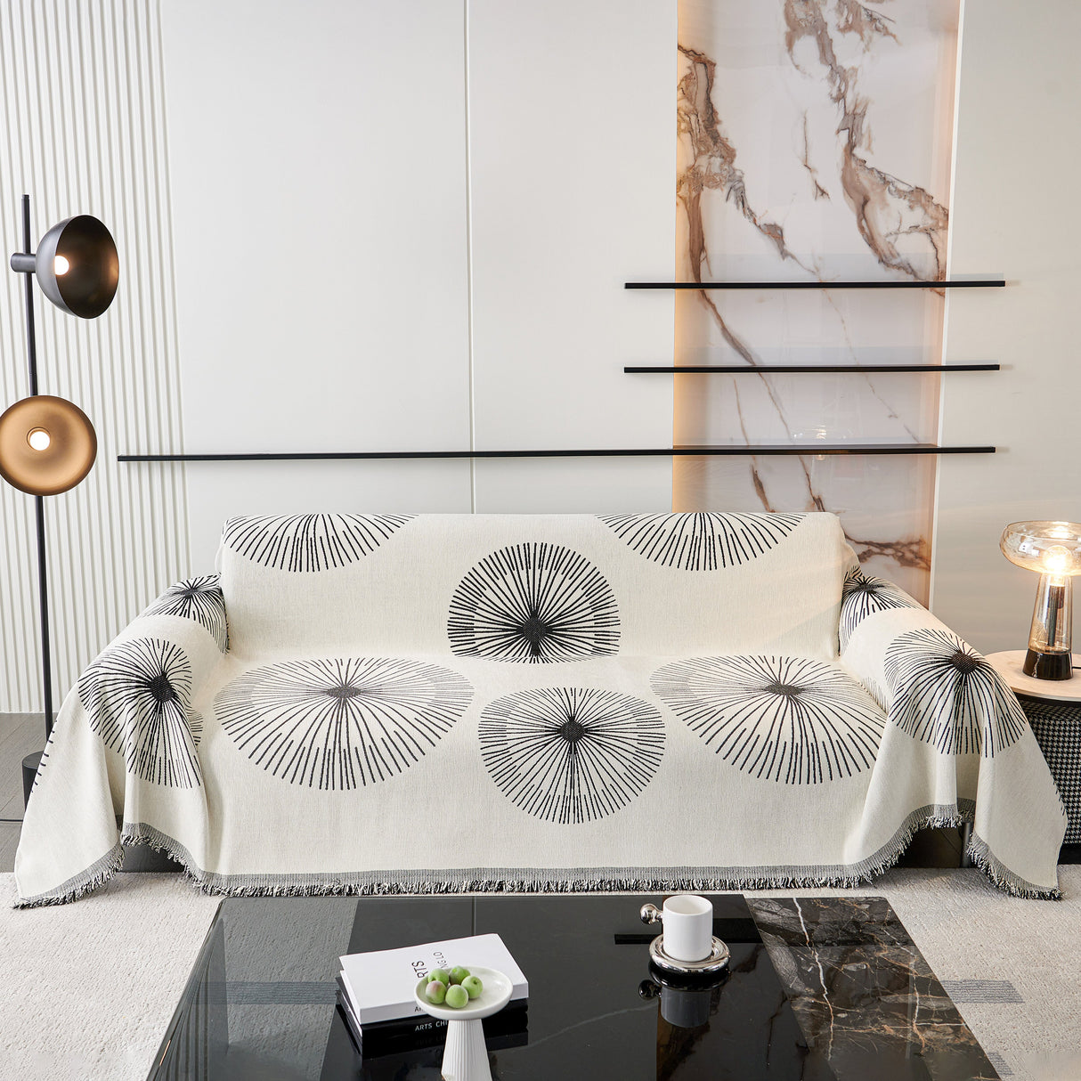 Dandelion Reversible Striped Couch Throw Cover for Living Room Pet Sofa Slipcovers Couch Protector