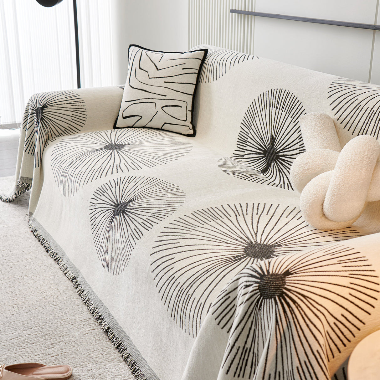 Dandelion Reversible Striped Couch Throw Cover for Living Room Pet Sofa Slipcovers Couch Protector