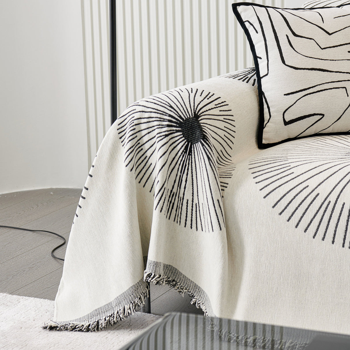 Dandelion Reversible Striped Couch Throw Cover for Living Room Pet Sofa Slipcovers Couch Protector