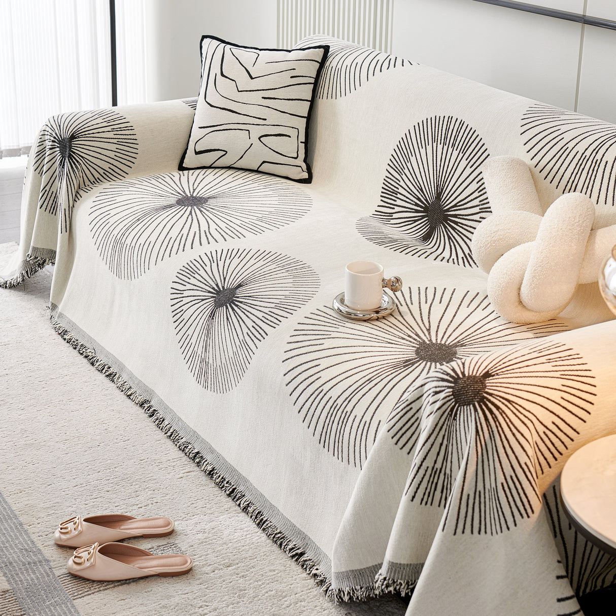 Dandelion Reversible Striped Couch Throw Cover for Living Room Pet Sofa Slipcovers Couch Protector