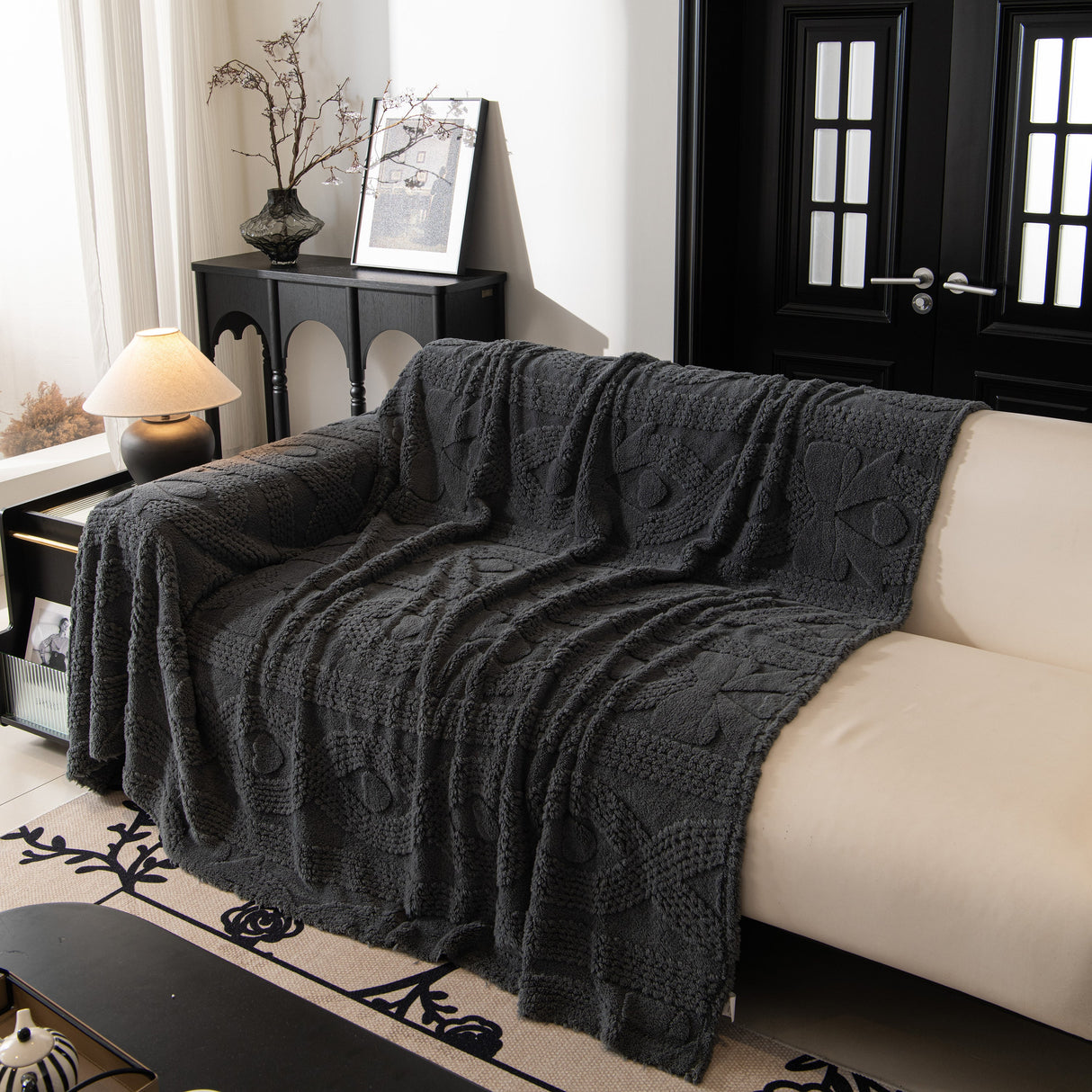 Soft Plush Fleece Throw Blanket for Couch Solid Cute Warm Couch Cover Blanket for Winter