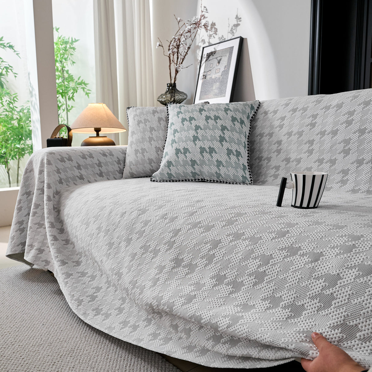 Houndstooth Non Slip Sofa Covers for Sofas Luxury Extra Large Blanket to Cover Couch
