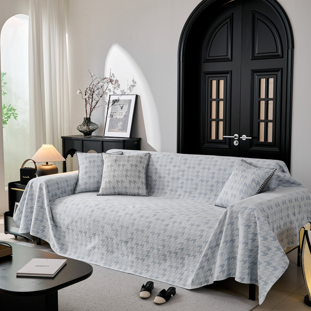 Houndstooth Non Slip Sofa Covers for Sofas Luxury Extra Large Blanket to Cover Couch