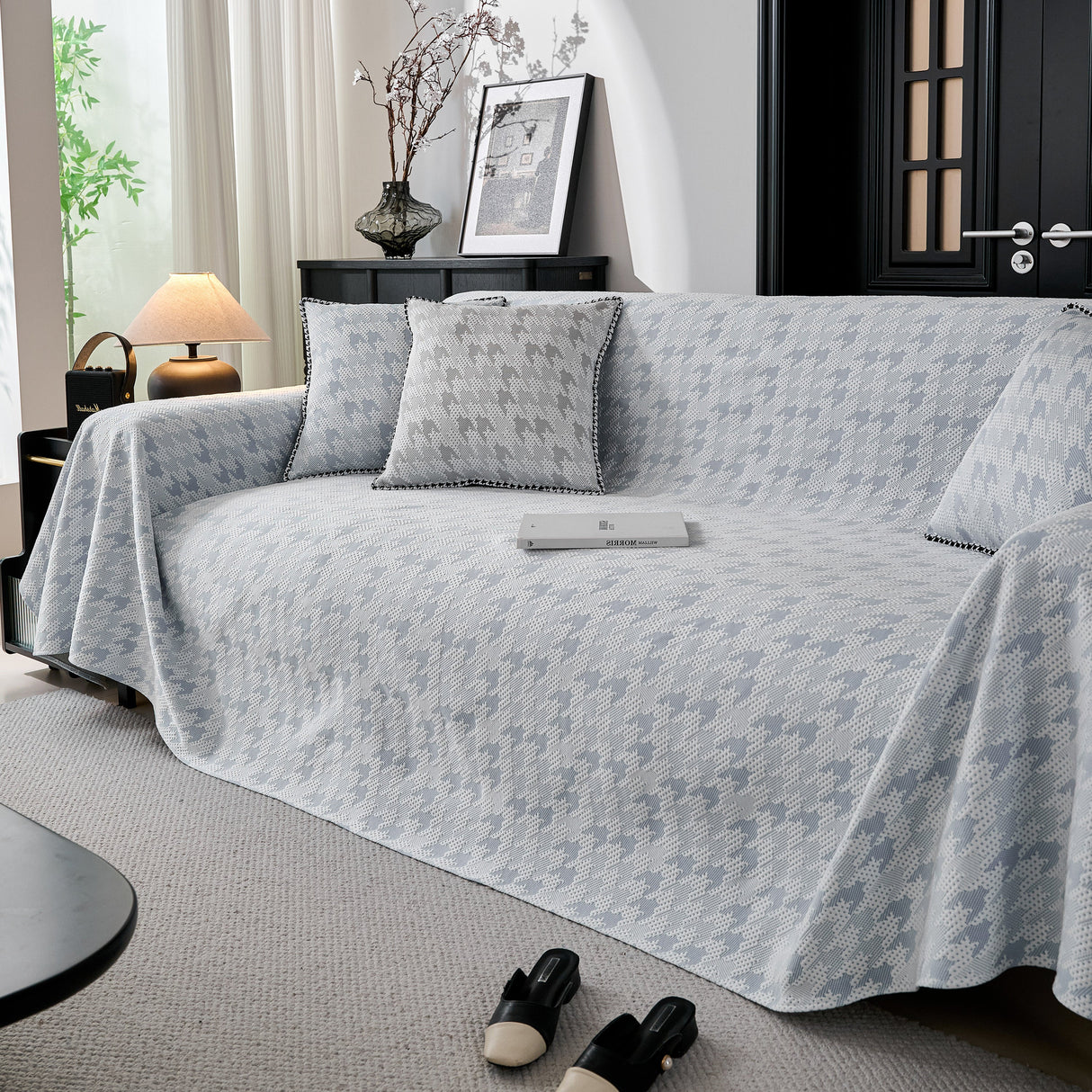 Houndstooth Non Slip Sofa Covers for Sofas Luxury Extra Large Blanket to Cover Couch