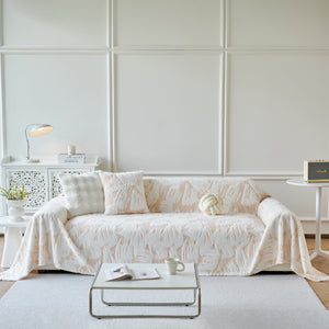 Plush Faux Fur Warm Sofa Cover with Waves Jacquard Textured Throw Blankets for Couch