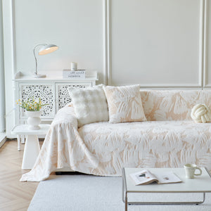 Plush Faux Fur Warm Sofa Cover with Waves Jacquard Textured Throw Blankets for Couch