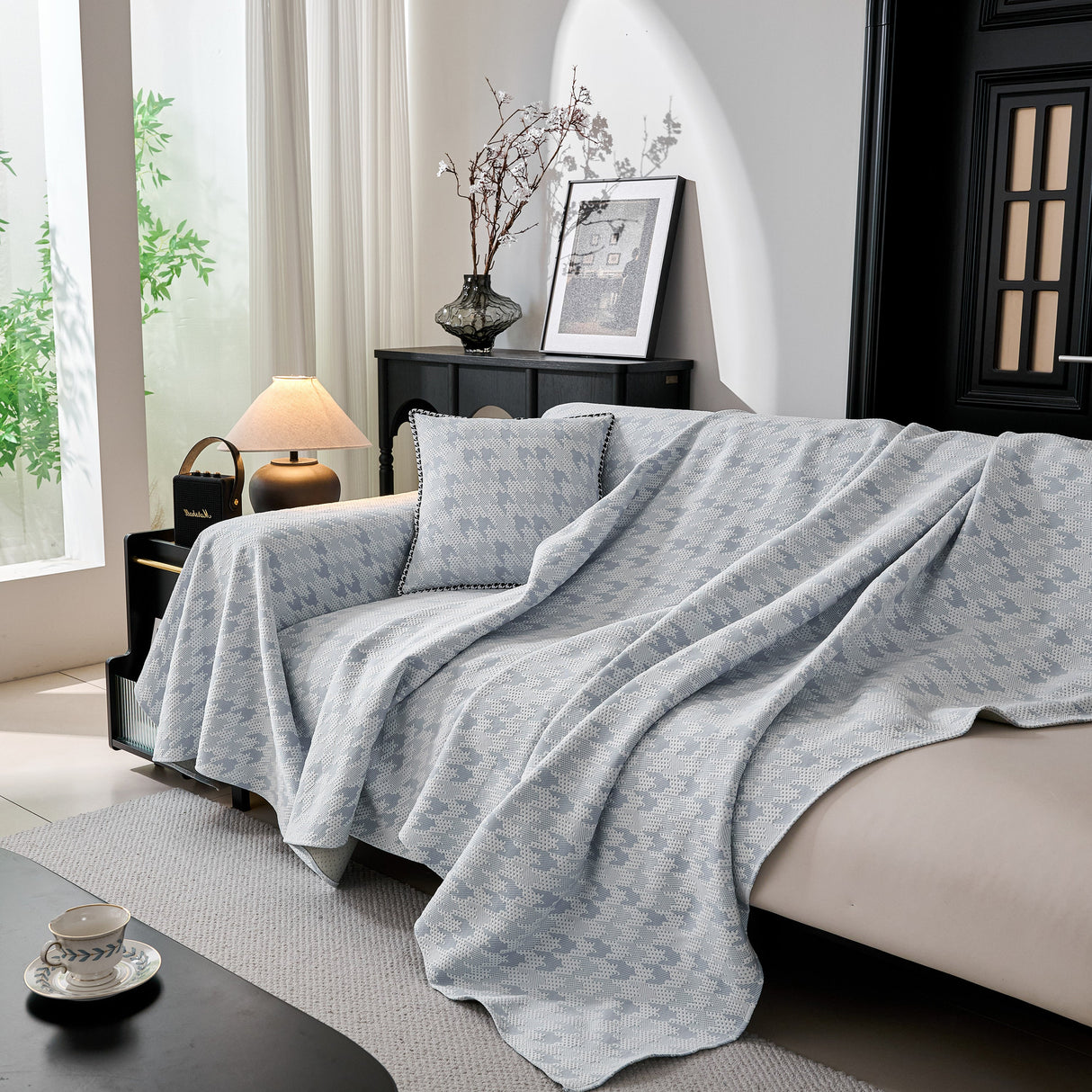 Houndstooth Non Slip Sofa Covers for Sofas Luxury Extra Large Blanket to Cover Couch
