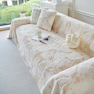 Plush Faux Fur Warm Sofa Cover with Waves Jacquard Textured Throw Blankets for Couch