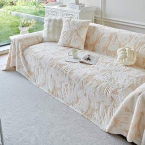 Plush Faux Fur Warm Sofa Cover with Waves Jacquard Textured Throw Blankets for Couch