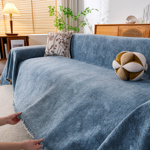 Cozy Textured Couch Protector with Fringe, Universal Soft Slipcover for Couch Sofa Bed
