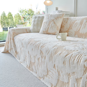 Plush Faux Fur Warm Sofa Cover with Waves Jacquard Textured Throw Blankets for Couch