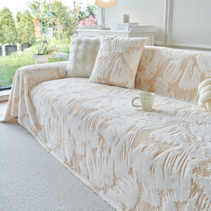 Plush Faux Fur Warm Sofa Cover with Waves Jacquard Textured Throw Blankets for Couch