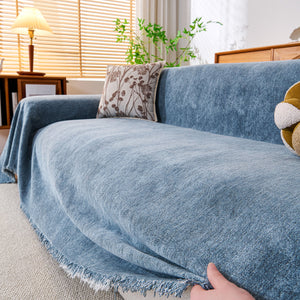 Cozy Textured Couch Protector with Fringe, Universal Soft Slipcover for Couch Sofa Bed