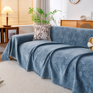 Cozy Textured Couch Protector with Fringe, Universal Soft Slipcover for Couch Sofa Bed
