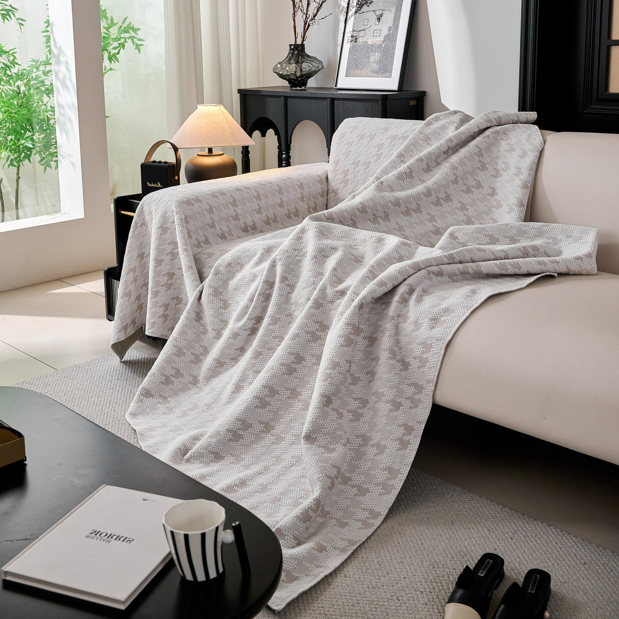Houndstooth Non Slip Sofa Covers for Sofas Luxury Extra Large Blanket to Cover Couch
