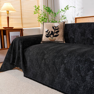 Cozy Textured Couch Protector with Fringe, Universal Soft Slipcover for Couch Sofa Bed