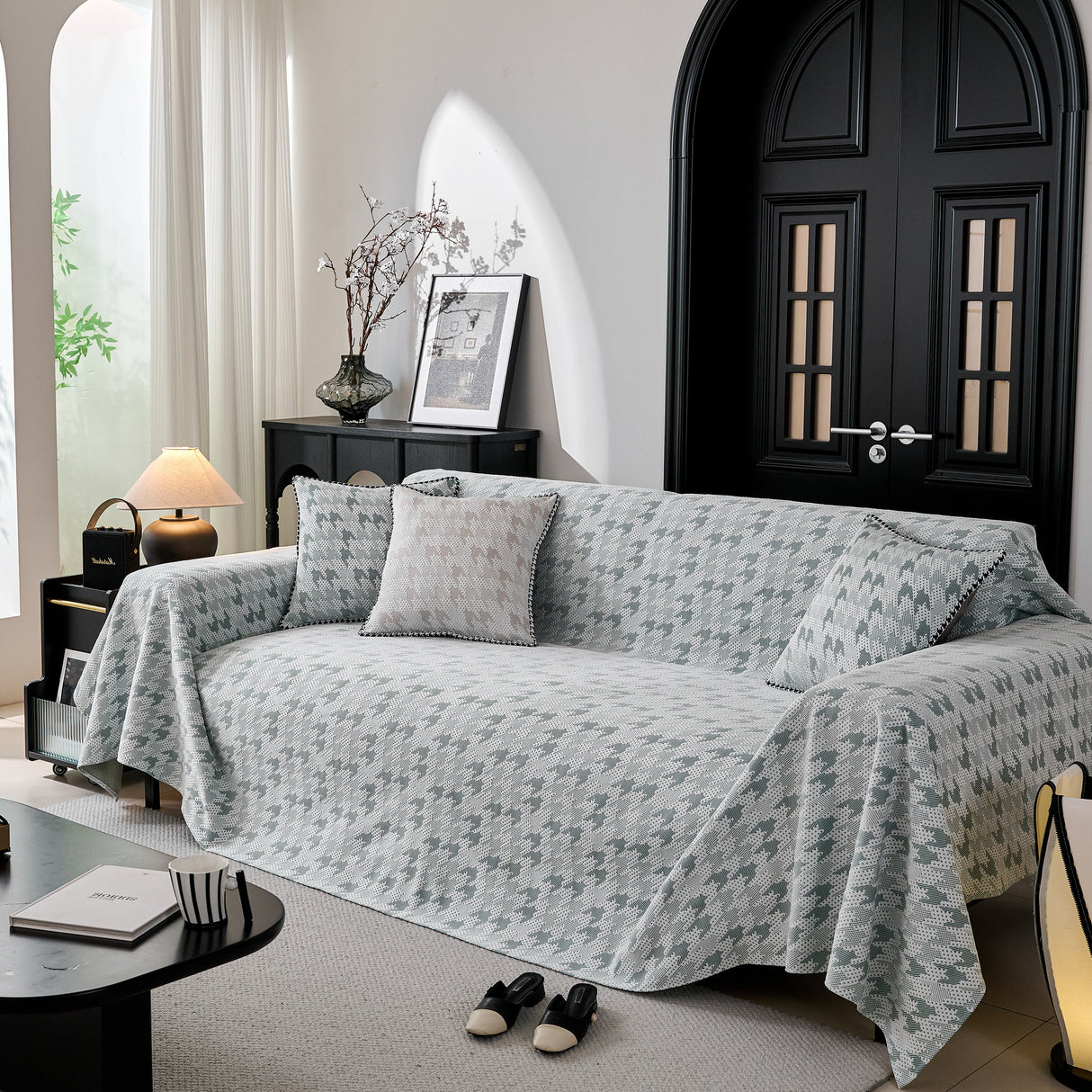 Houndstooth Non Slip Sofa Covers for Sofas Luxury Extra Large Blanket to Cover Couch