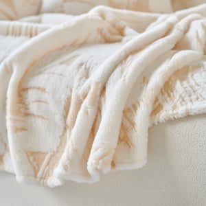 Plush Faux Fur Warm Sofa Cover with Waves Jacquard Textured Throw Blankets for Couch