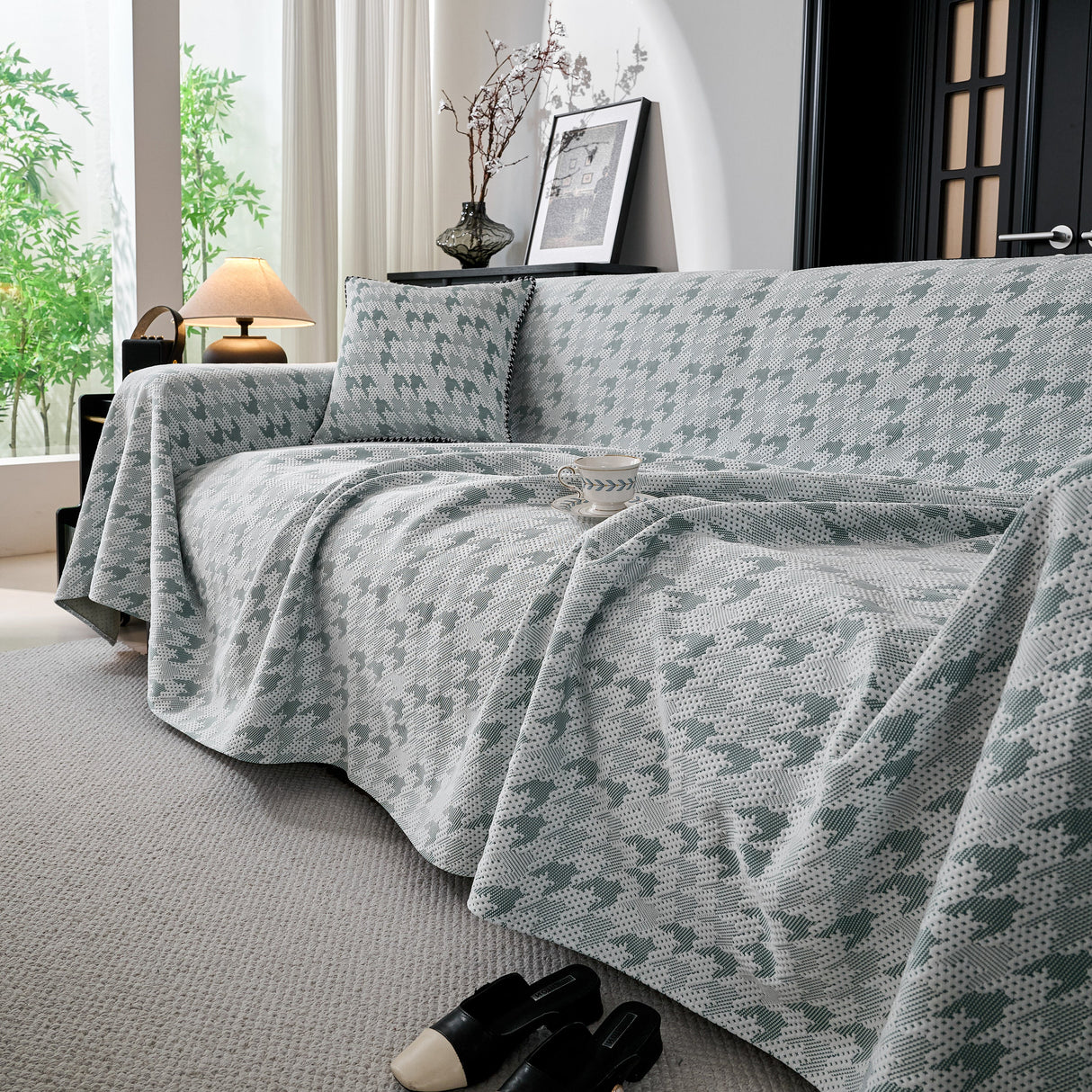 Houndstooth Non Slip Sofa Covers for Sofas Luxury Extra Large Blanket to Cover Couch