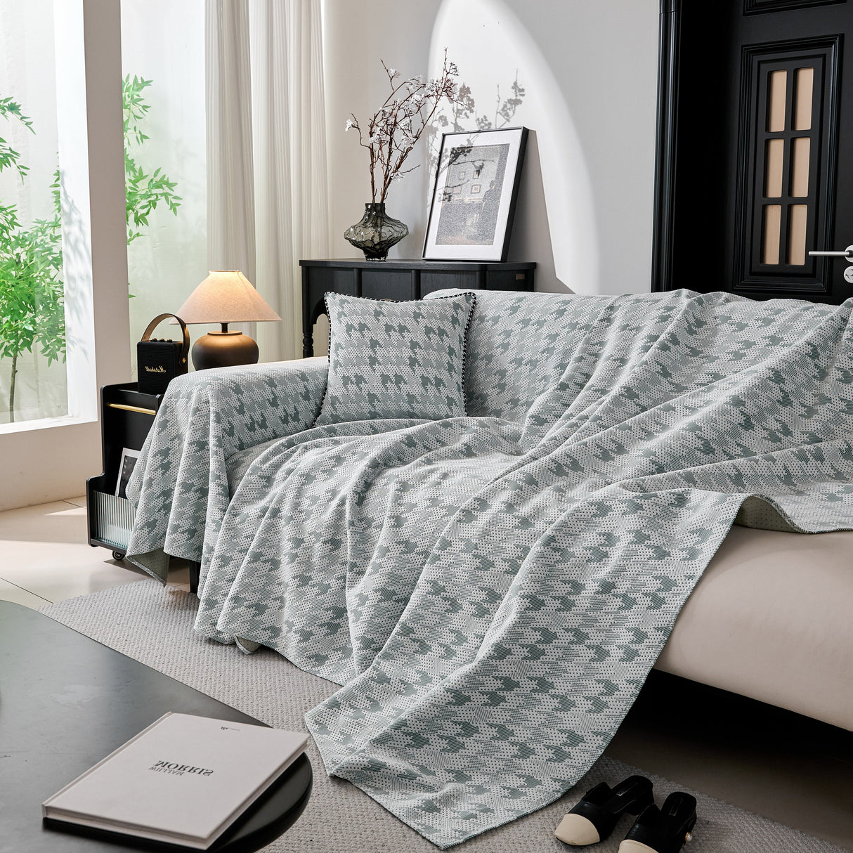 Houndstooth Non Slip Sofa Covers for Sofas Luxury Extra Large Blanket to Cover Couch