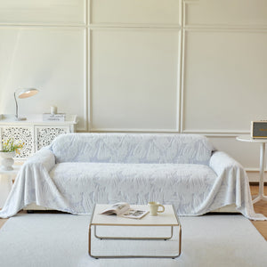 Plush Faux Fur Warm Sofa Cover with Waves Jacquard Textured Throw Blankets for Couch