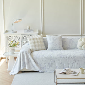 Plush Faux Fur Warm Sofa Cover with Waves Jacquard Textured Throw Blankets for Couch