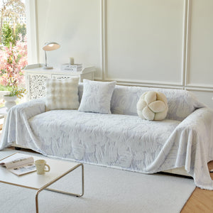 Plush Faux Fur Warm Sofa Cover with Waves Jacquard Textured Throw Blankets for Couch